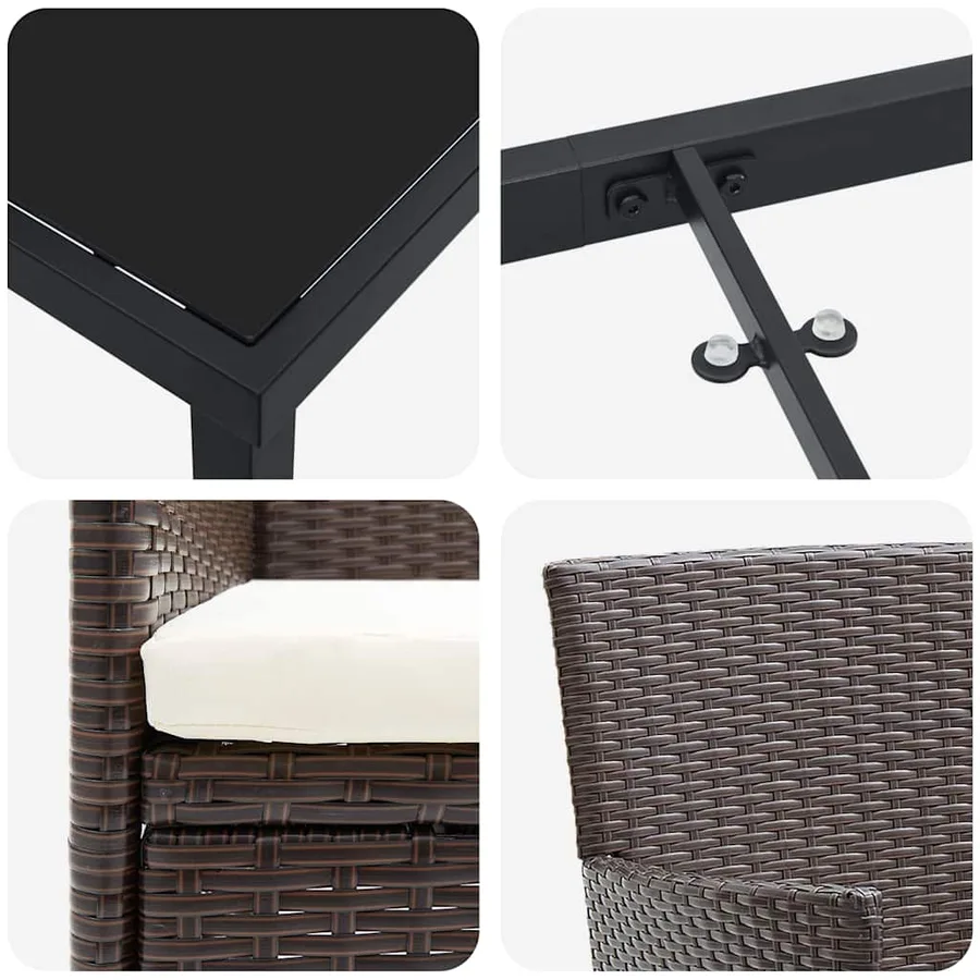 Ensemble de salle à manger pour jardin 3 pcs Marron polyrotin - 9