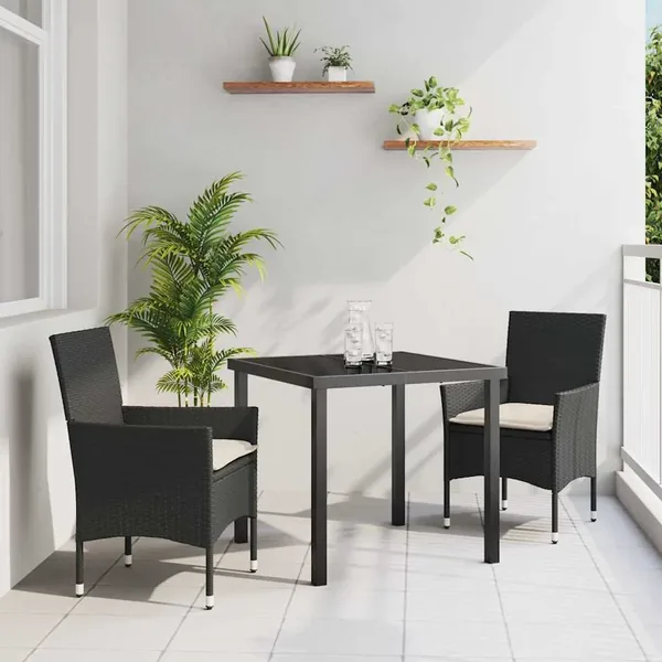 Ensemble de salle à manger pour jardin 3 pcs Noir polyrotin