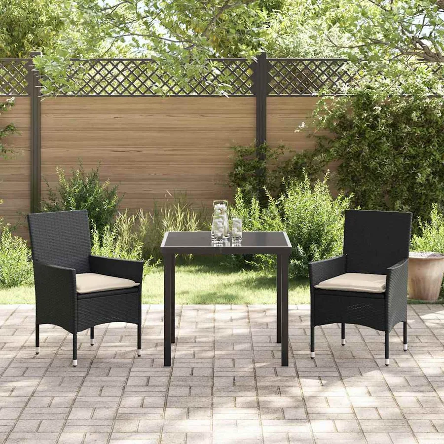Ensemble de salle à manger pour jardin 3 pcs Noir polyrotin - 4