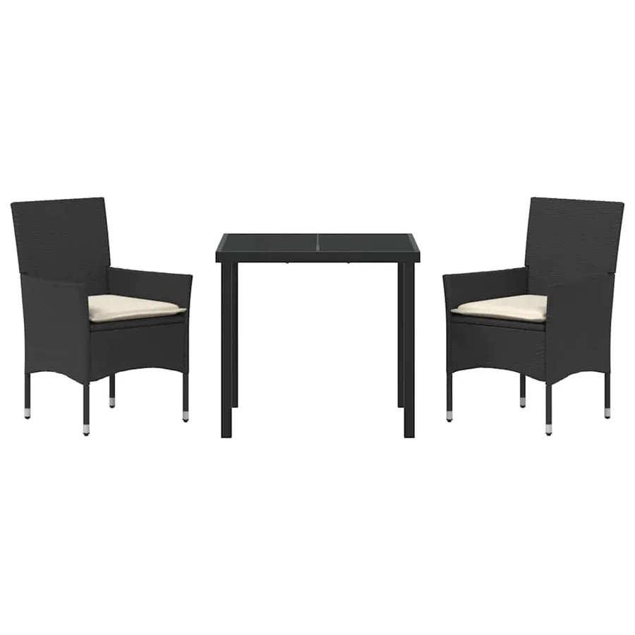 Ensemble de salle à manger pour jardin 3 pcs Noir polyrotin - 7