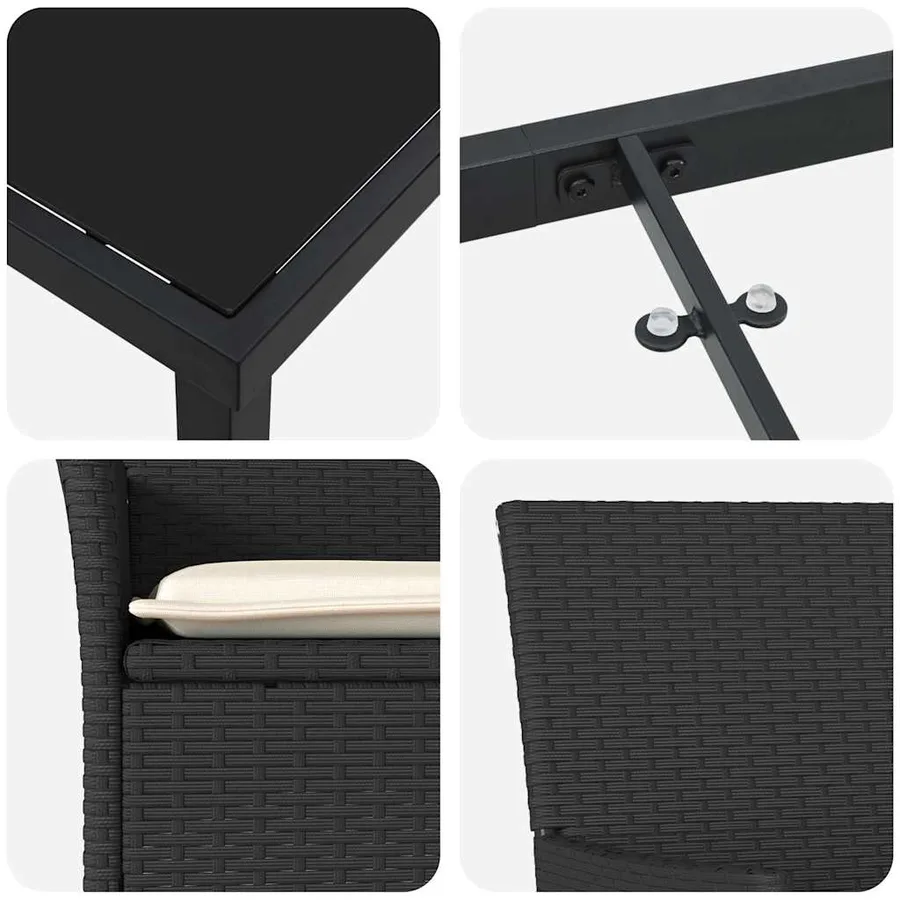 Ensemble de salle à manger pour jardin 3 pcs Noir polyrotin - 9