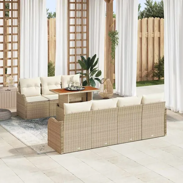 Ensemble de canapé de jardin 8 pcs Beige Poly rotin