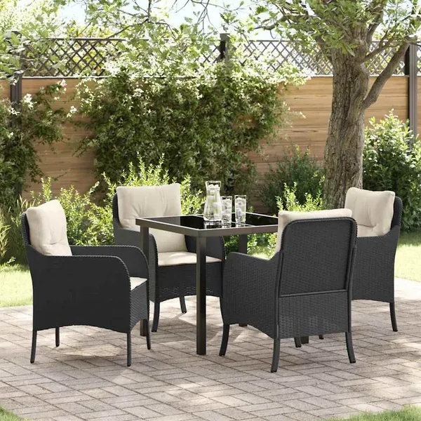 Ensemble de salle à manger pour jardin 5 pcs Noir polyrotin