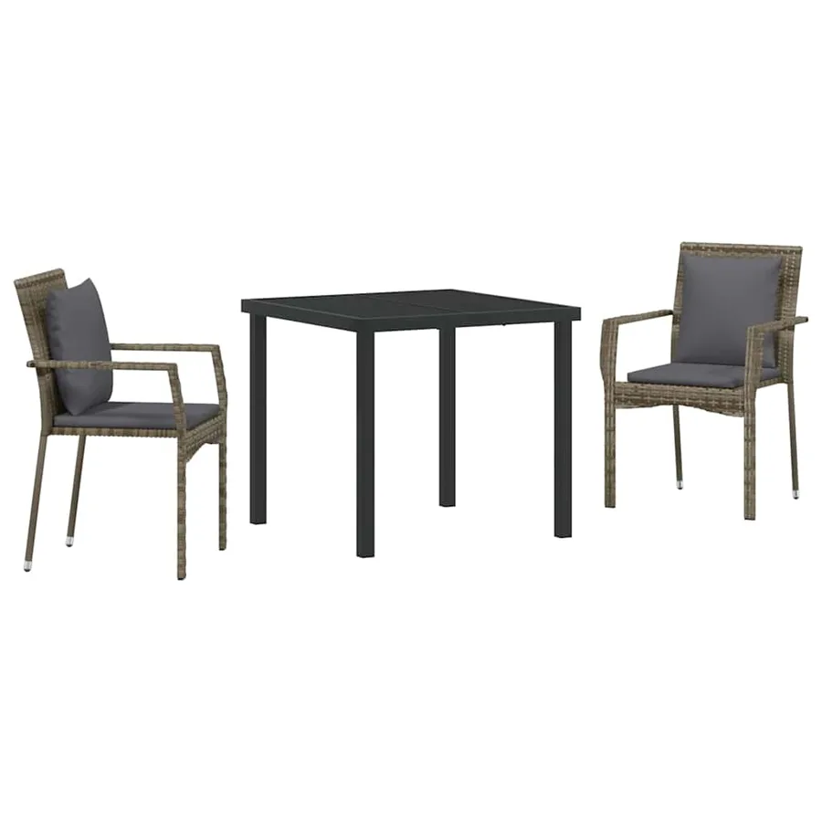 Ensemble de salle à manger pour jardin 3 pcs Gris polyrotin - 2