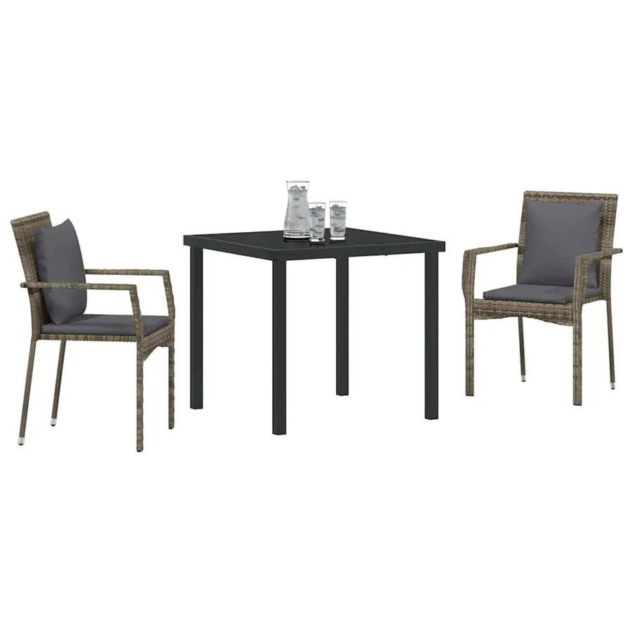 Ensemble de salle à manger pour jardin 3 pcs Gris polyrotin - 3