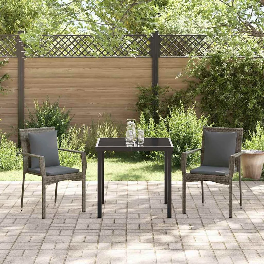 Ensemble de salle à manger pour jardin 3 pcs Gris polyrotin - 4
