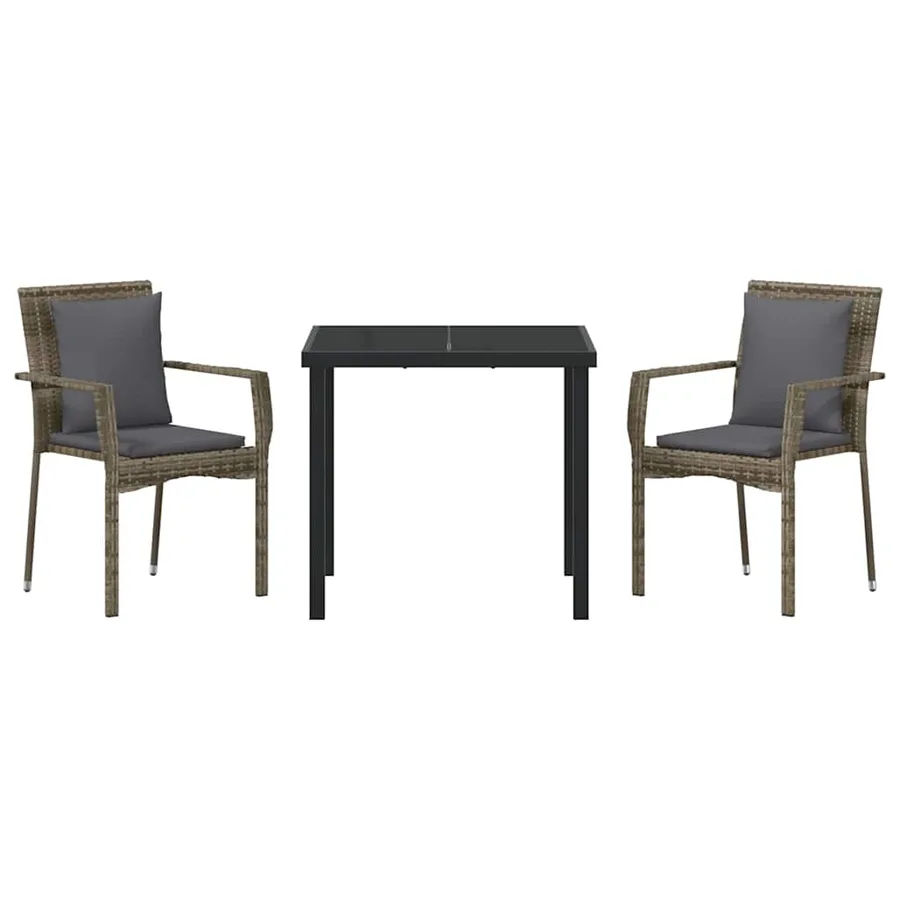 Ensemble de salle à manger pour jardin 3 pcs Gris polyrotin - 7
