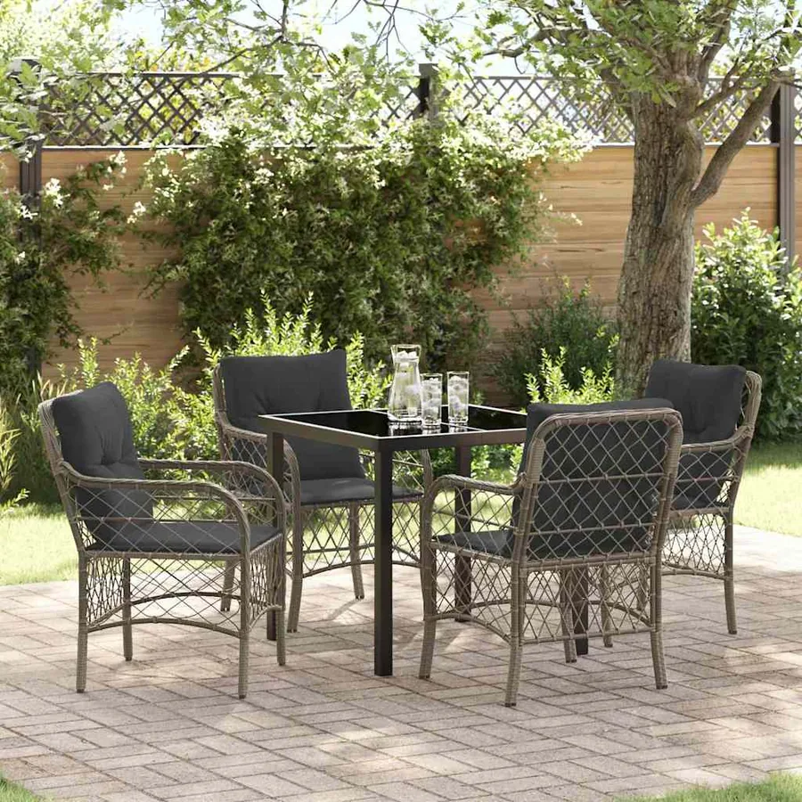 Ensemble de salle à manger pour jardin 5 pcs Gris polyrotin
