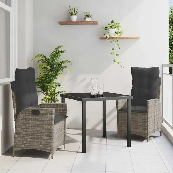 Ensemble de salle à manger pour jardin 3 pcs Gris polyrotin