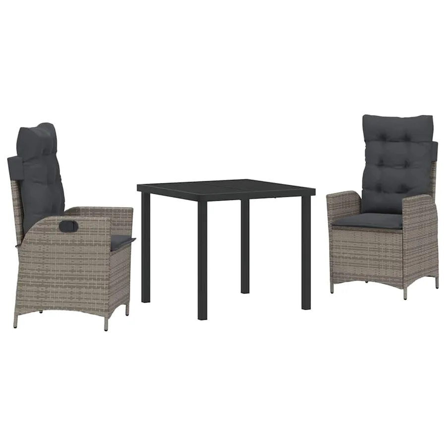 Ensemble de salle à manger pour jardin 3 pcs Gris polyrotin - 2
