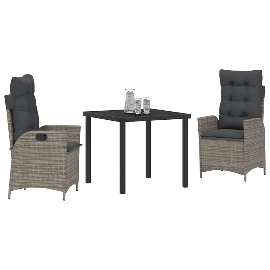 Ensemble de salle à manger pour jardin 3 pcs Gris polyrotin - 3