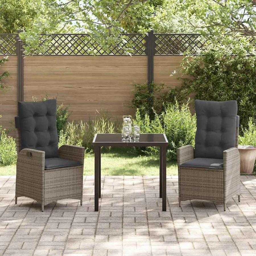Ensemble de salle à manger pour jardin 3 pcs Gris polyrotin - 4