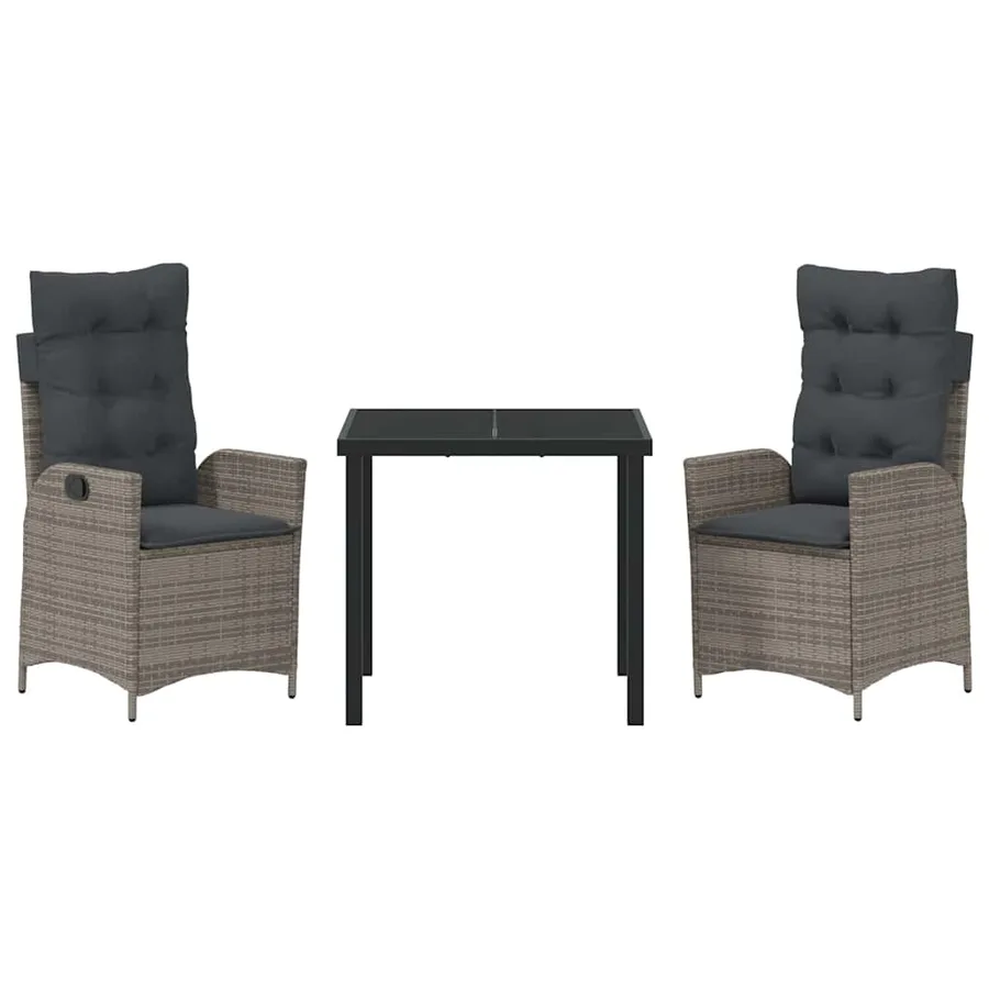 Ensemble de salle à manger pour jardin 3 pcs Gris polyrotin - 7