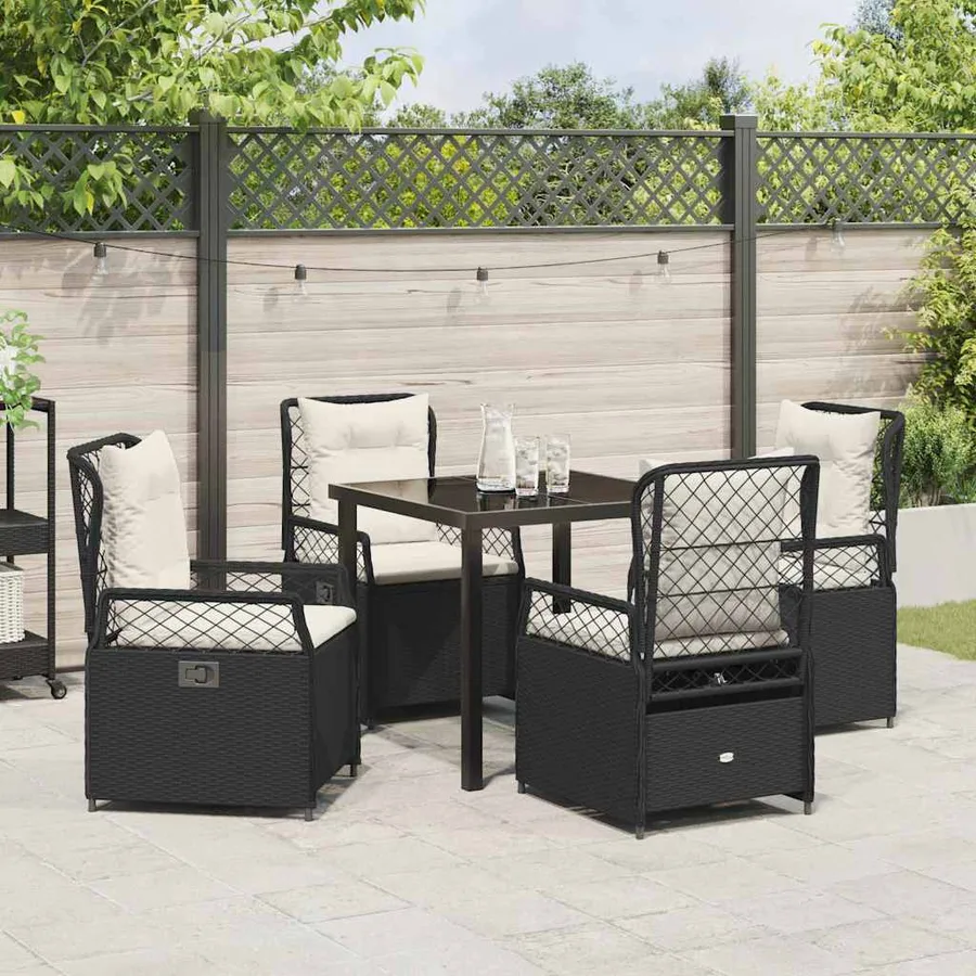 Ensemble de salle à manger pour jardin 5 pcs Noir polyrotin - 4