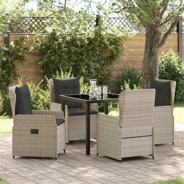 Ensemble de salle à manger pour jardin 5 pcs Gris clair