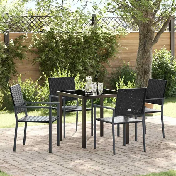 Ensemble de salle à manger pour jardin 5 pcs Noir Rotin PE