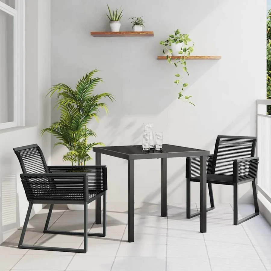 Ensemble de salle à manger pour jardin 3 pcs Noir