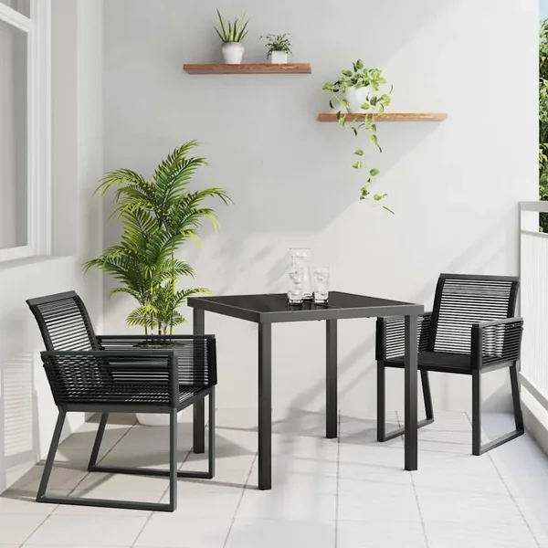 Ensemble de salle à manger pour jardin 3 pcs Noir