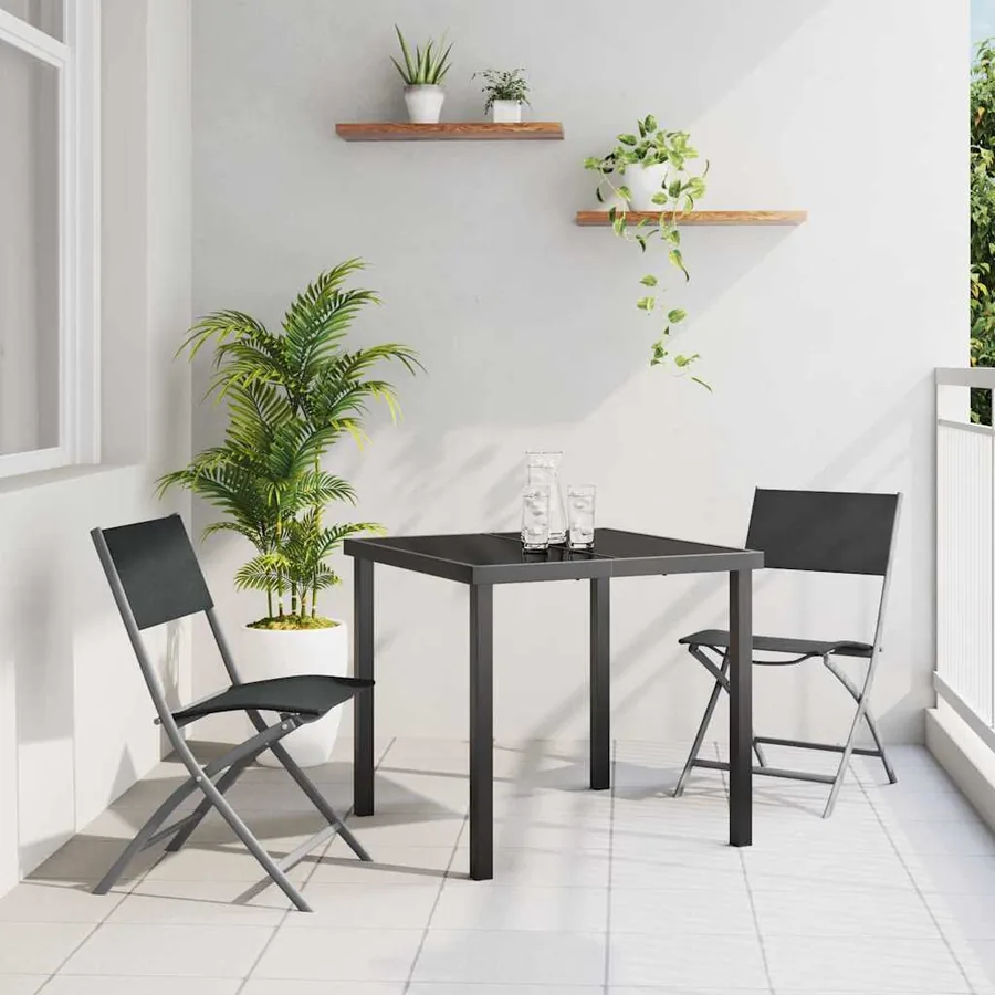 Ensemble de salle à manger pour jardin 3 pcs Noir