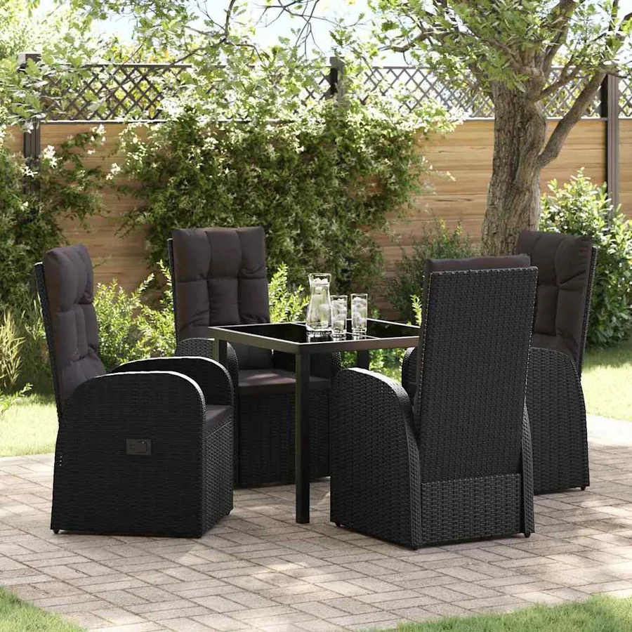 Ensemble de salle à manger pour jardin 5 pcs Noir polyrotin