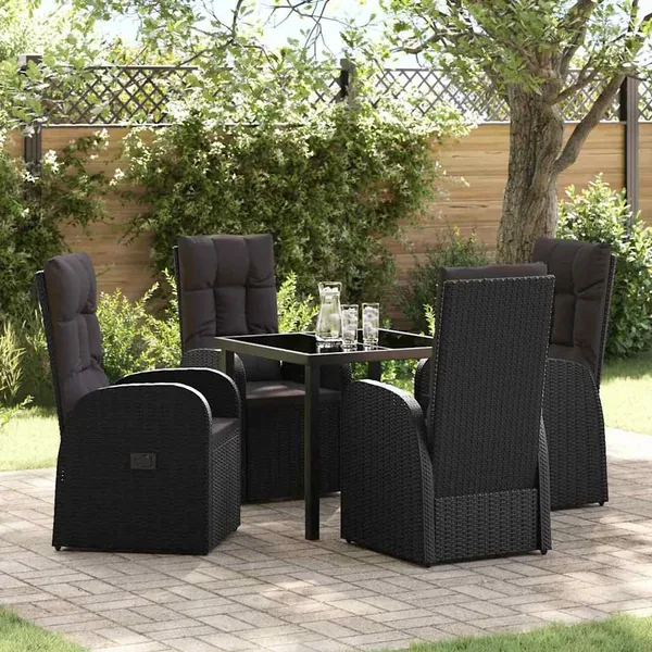 Ensemble de salle à manger pour jardin 5 pcs Noir polyrotin