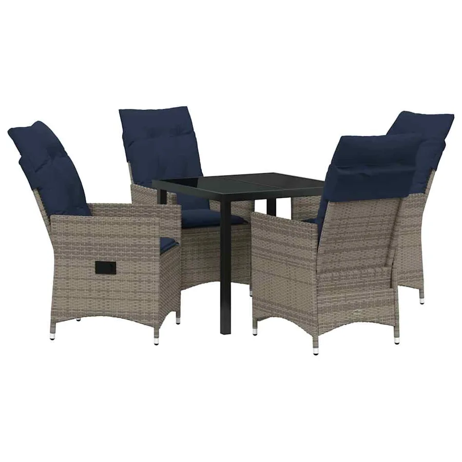 Ensemble table et chaises avec coussin 5 pcs Gris Rotin PE - 2