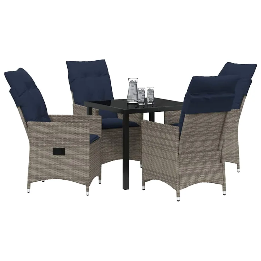 Ensemble table et chaises avec coussin 5 pcs Gris Rotin PE - 3