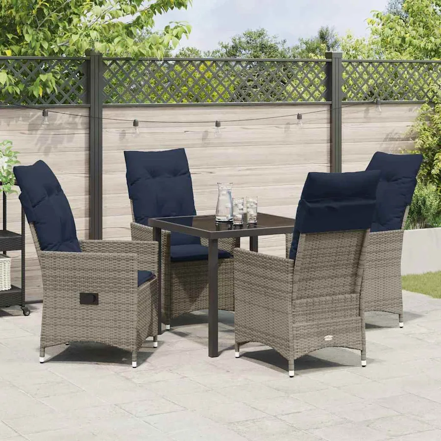 Ensemble table et chaises avec coussin 5 pcs Gris Rotin PE - 4