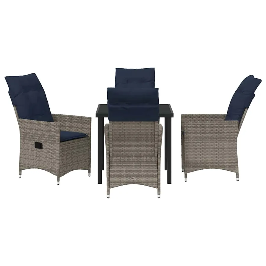 Ensemble table et chaises avec coussin 5 pcs Gris Rotin PE - 7