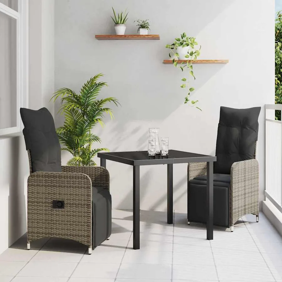 Ensemble de salle à manger pour jardin 3 pcs Gris polyrotin