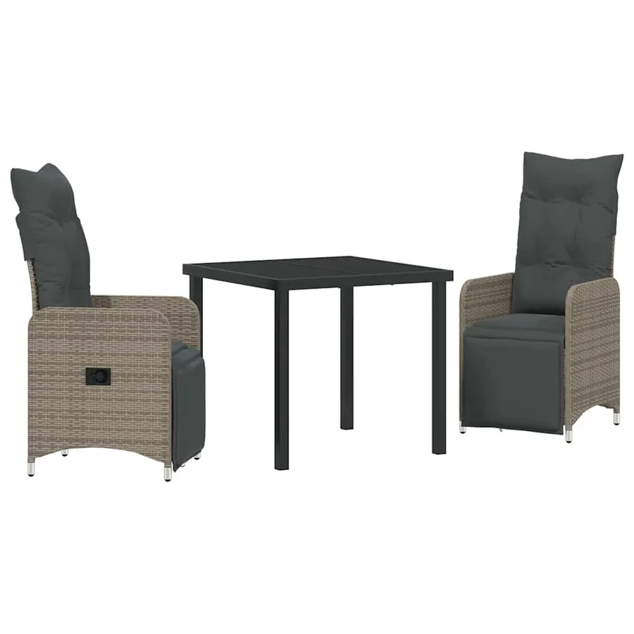 Ensemble de salle à manger pour jardin 3 pcs Gris polyrotin - 2
