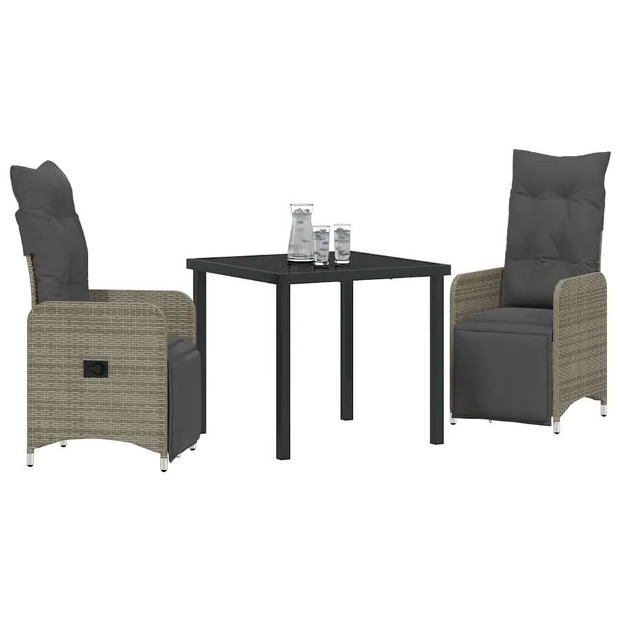 Ensemble de salle à manger pour jardin 3 pcs Gris polyrotin - 3