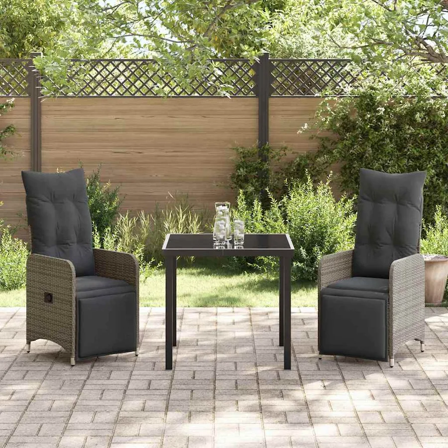 Ensemble de salle à manger pour jardin 3 pcs Gris polyrotin - 4