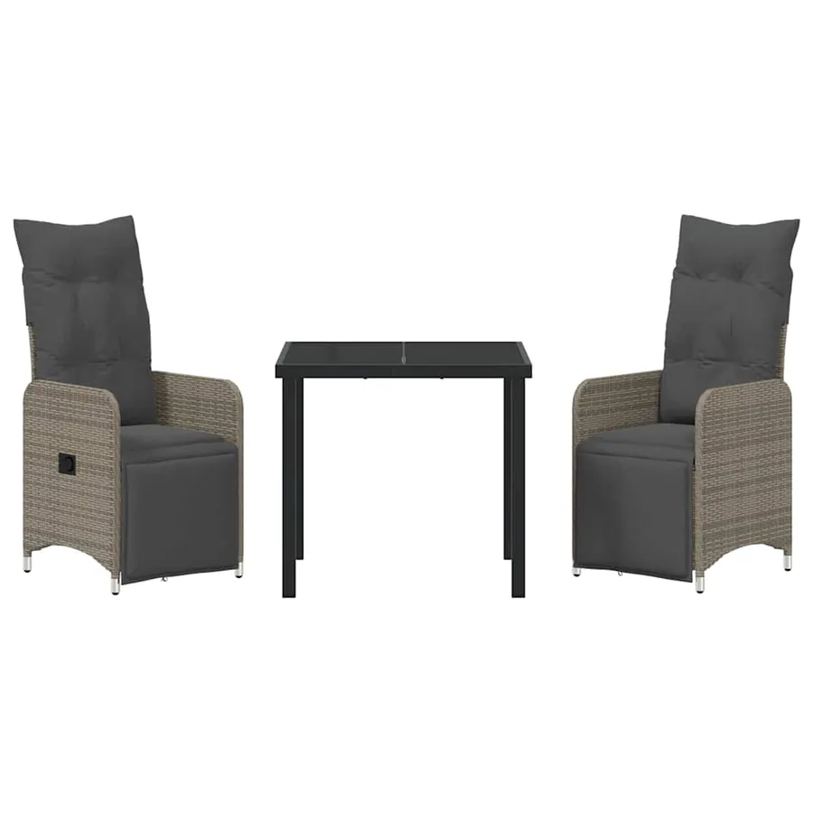Ensemble de salle à manger pour jardin 3 pcs Gris polyrotin - 7