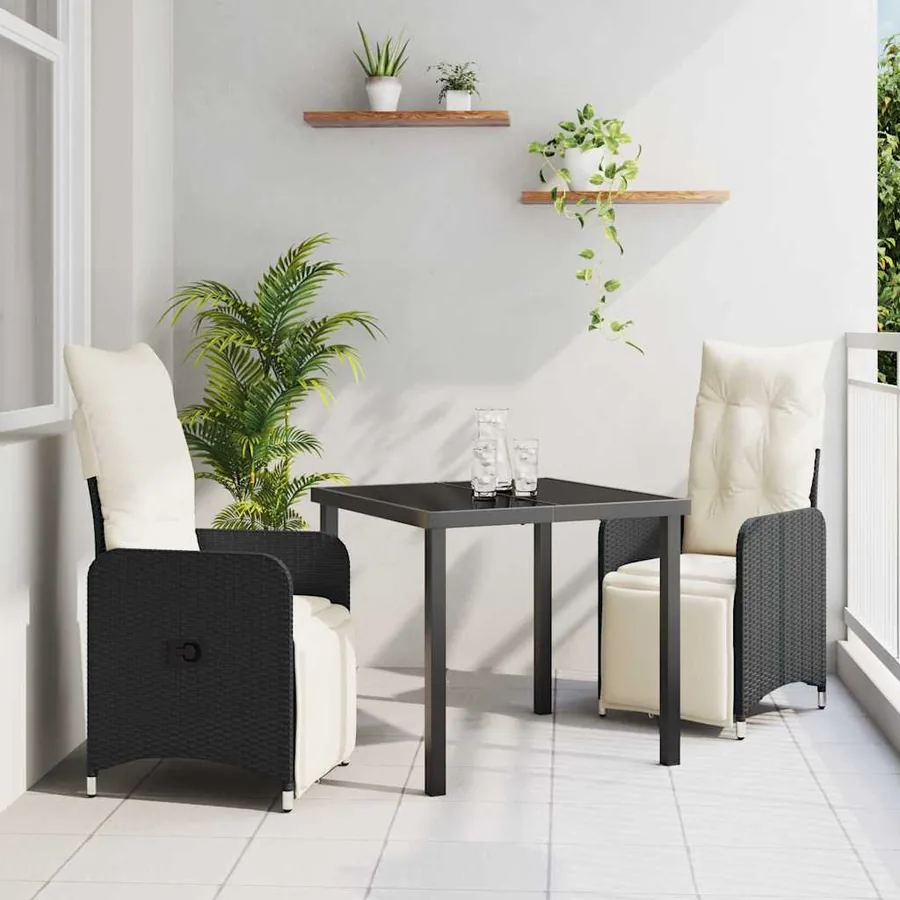 Ensemble de salle à manger pour jardin 3 pcs Noir polyrotin