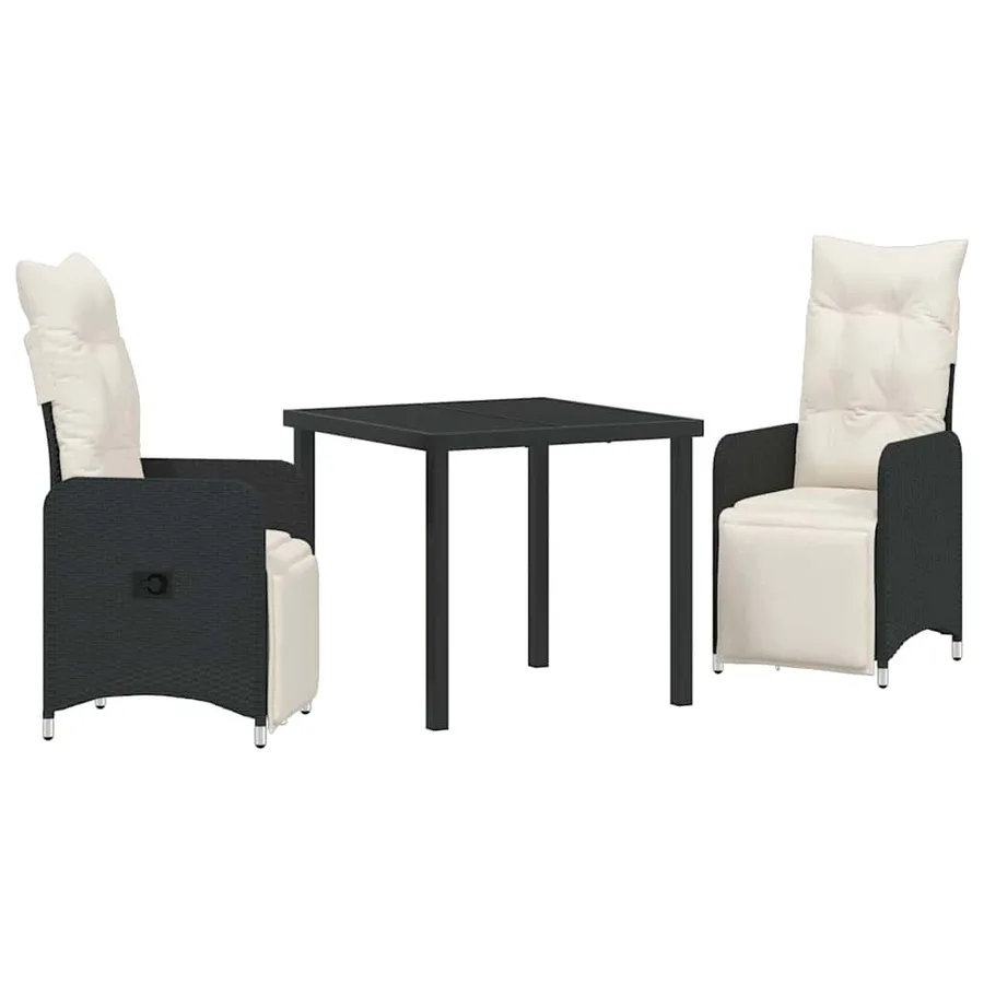 Ensemble de salle à manger pour jardin 3 pcs Noir polyrotin - 2