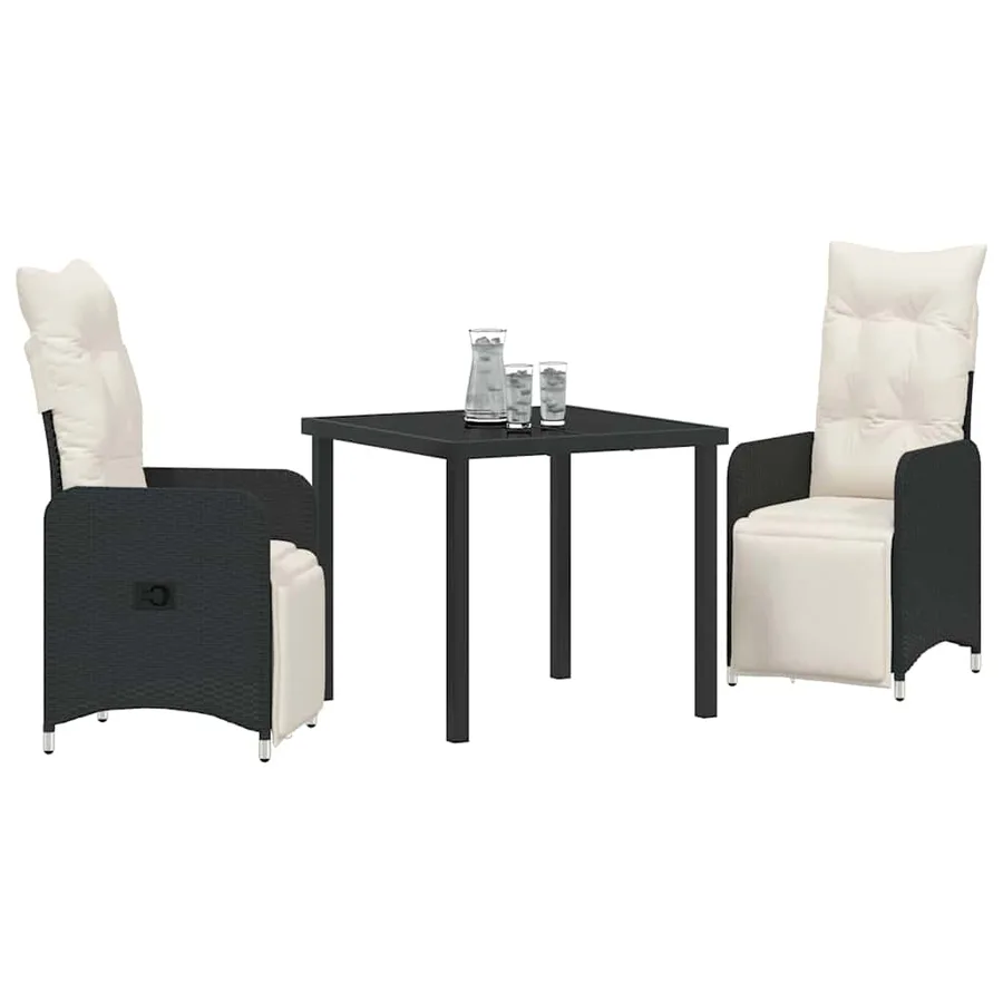Ensemble de salle à manger pour jardin 3 pcs Noir polyrotin - 3