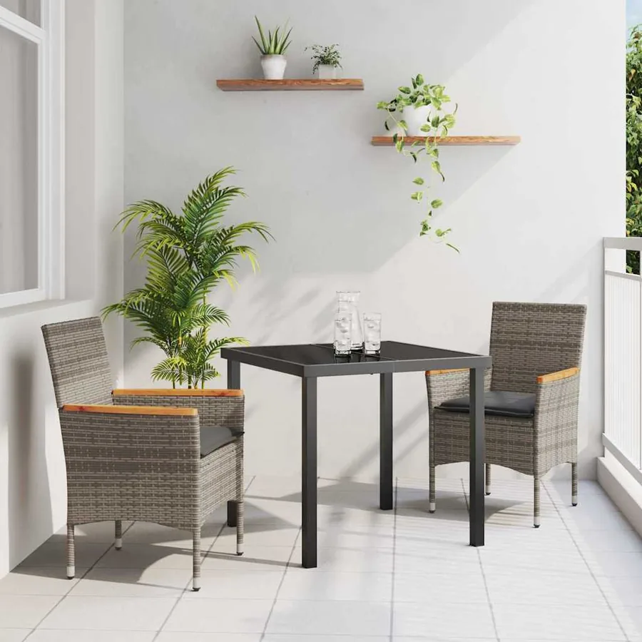 Ensemble de salle à manger pour jardin 3 pcs Gris polyrotin