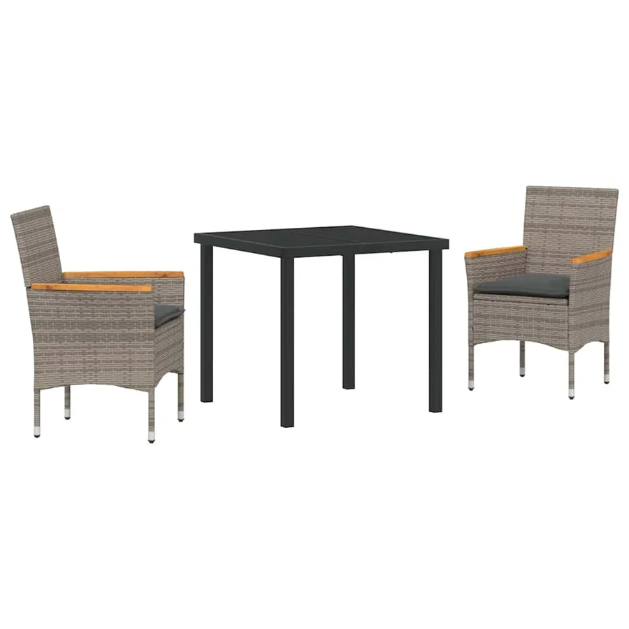 Ensemble de salle à manger pour jardin 3 pcs Gris polyrotin - 2
