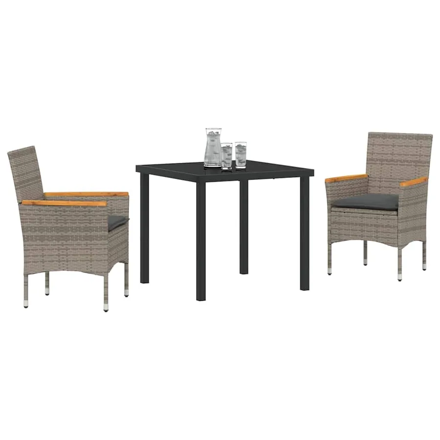 Ensemble de salle à manger pour jardin 3 pcs Gris polyrotin - 3