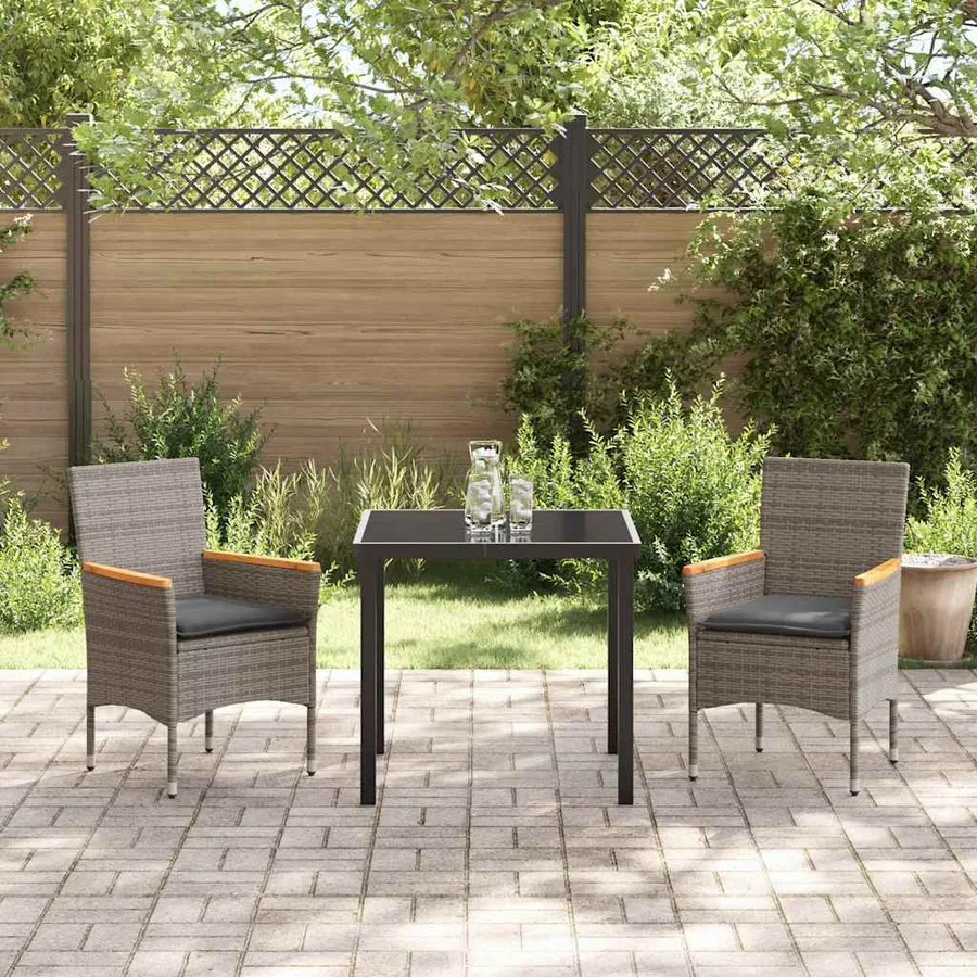Ensemble de salle à manger pour jardin 3 pcs Gris polyrotin - 4