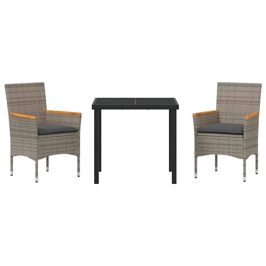 Ensemble de salle à manger pour jardin 3 pcs Gris polyrotin - 7