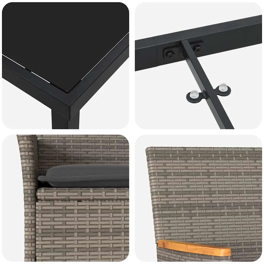 Ensemble de salle à manger pour jardin 3 pcs Gris polyrotin - 9
