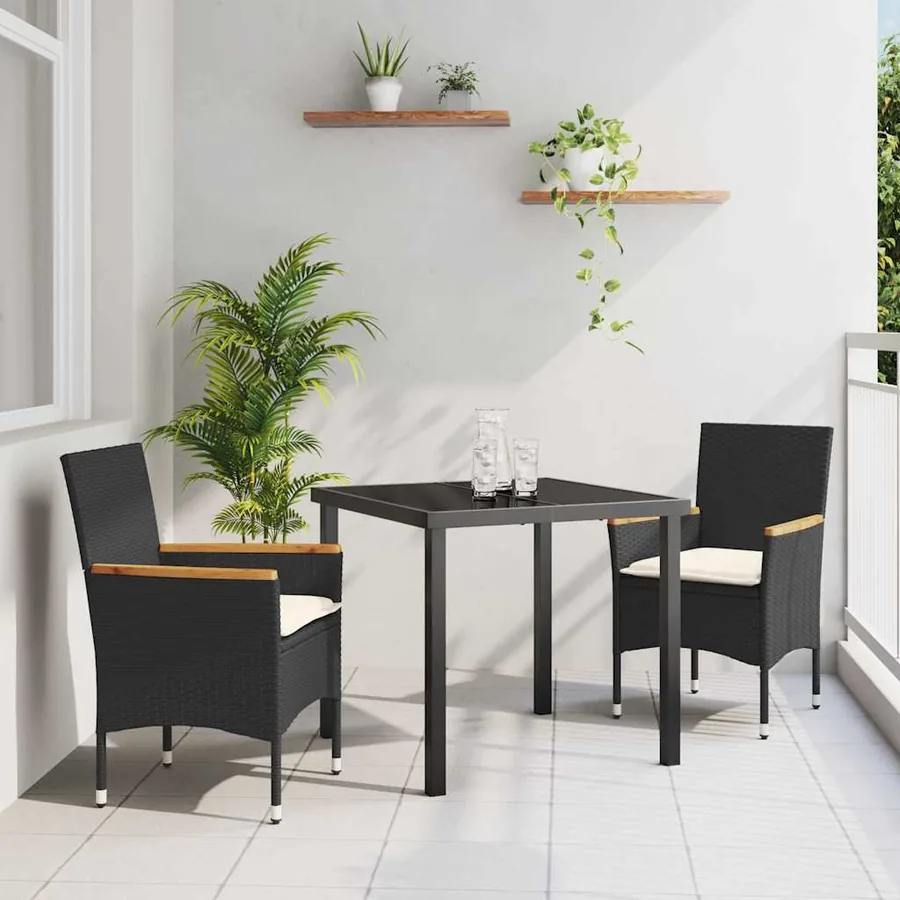 Ensemble de salle à manger pour jardin 3 pcs Noir polyrotin