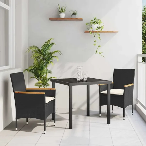 Ensemble de salle à manger pour jardin 3 pcs Noir polyrotin