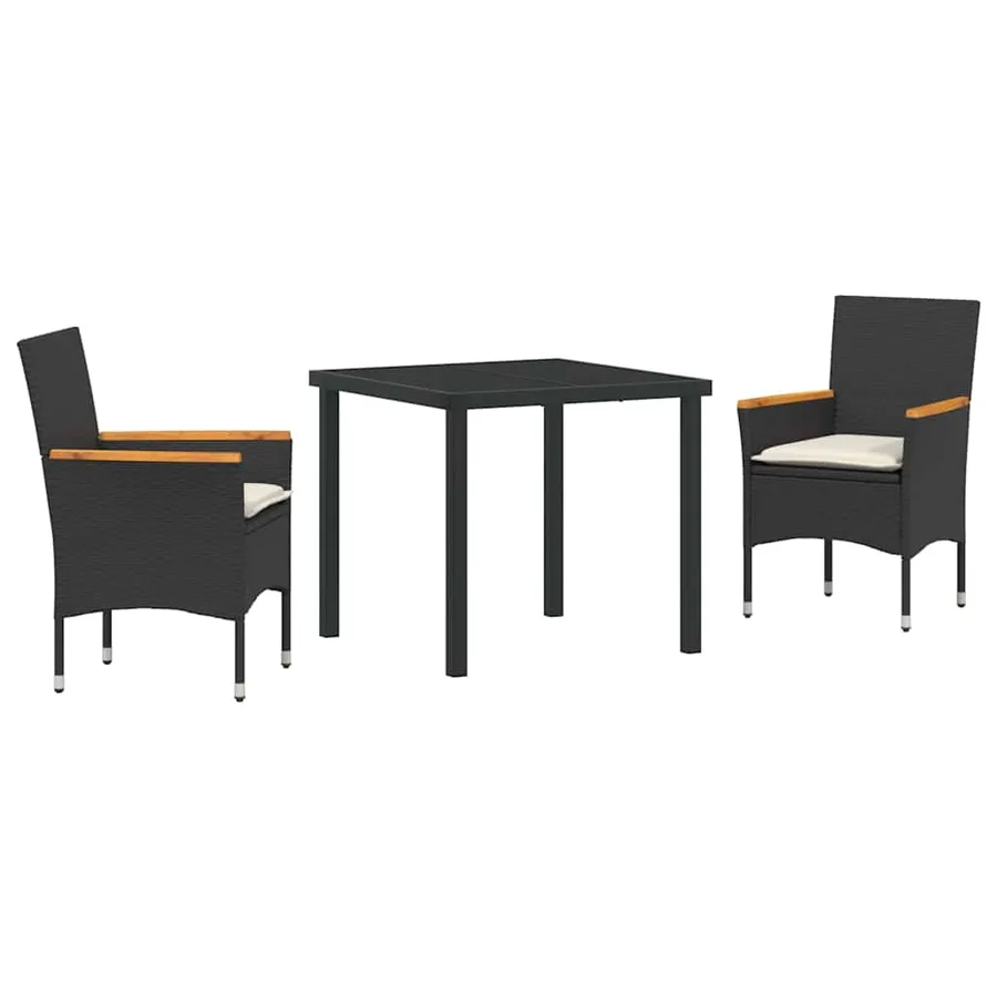 Ensemble de salle à manger pour jardin 3 pcs Noir polyrotin - 2