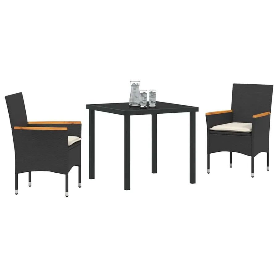 Ensemble de salle à manger pour jardin 3 pcs Noir polyrotin - 3