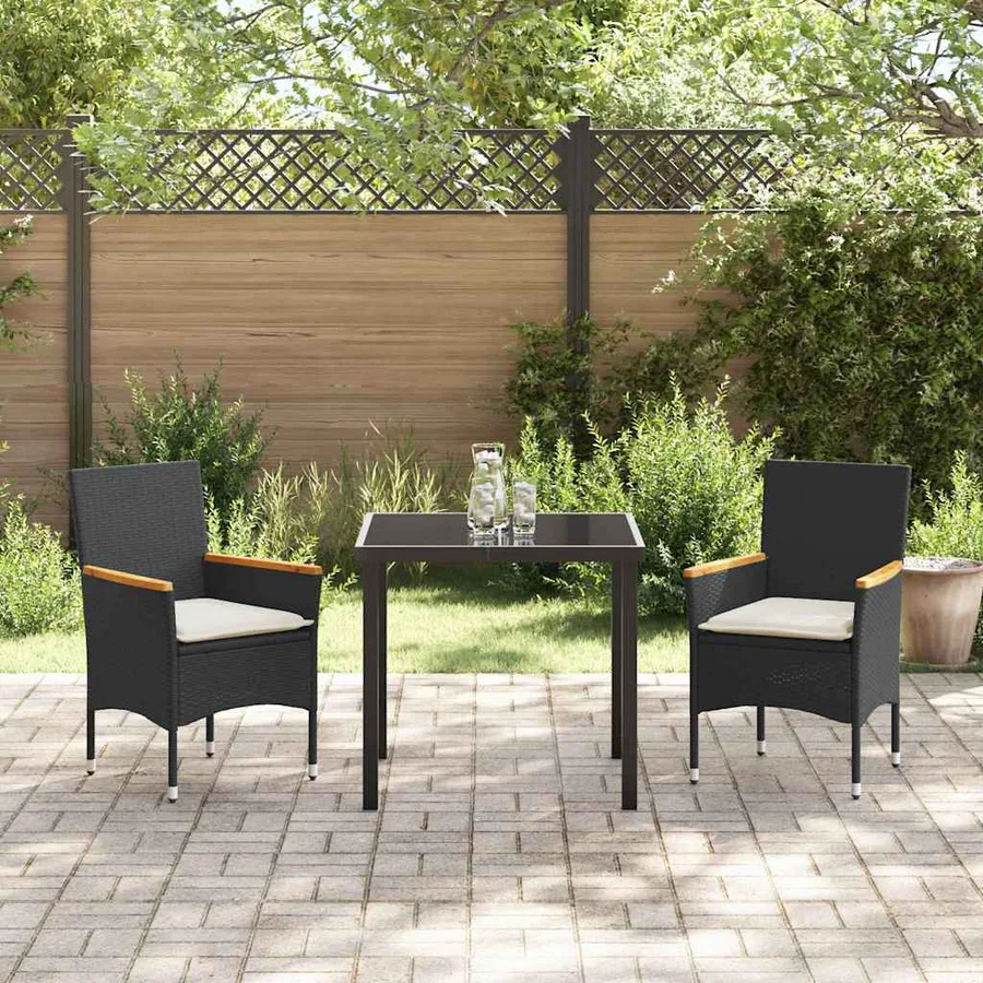 Ensemble de salle à manger pour jardin 3 pcs Noir polyrotin - 4