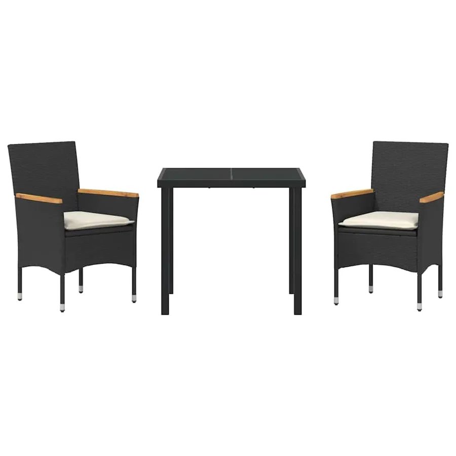 Ensemble de salle à manger pour jardin 3 pcs Noir polyrotin - 7