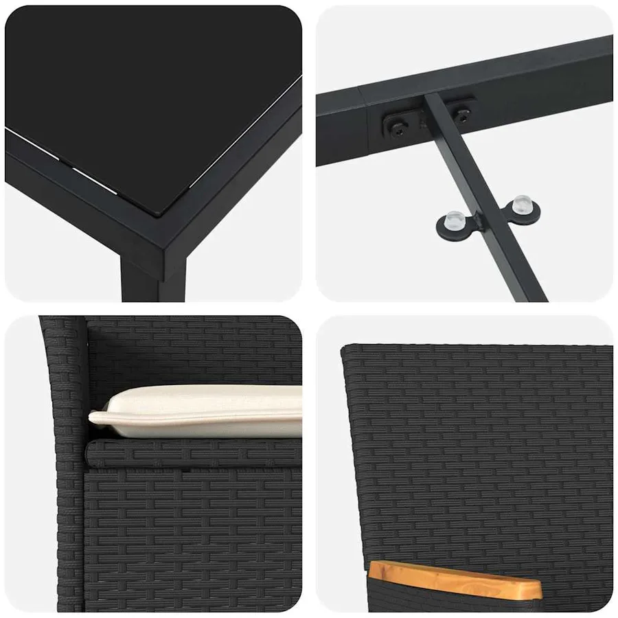 Ensemble de salle à manger pour jardin 3 pcs Noir polyrotin - 9